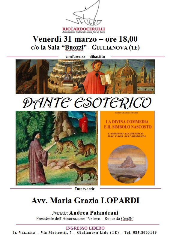Incontro con Maria Grazia Lopardi sul tema “Dante esoterico”, venerdì 31 marzo, ore 18:00, c/o Sala “Buozzi”, Giulianova (TE)