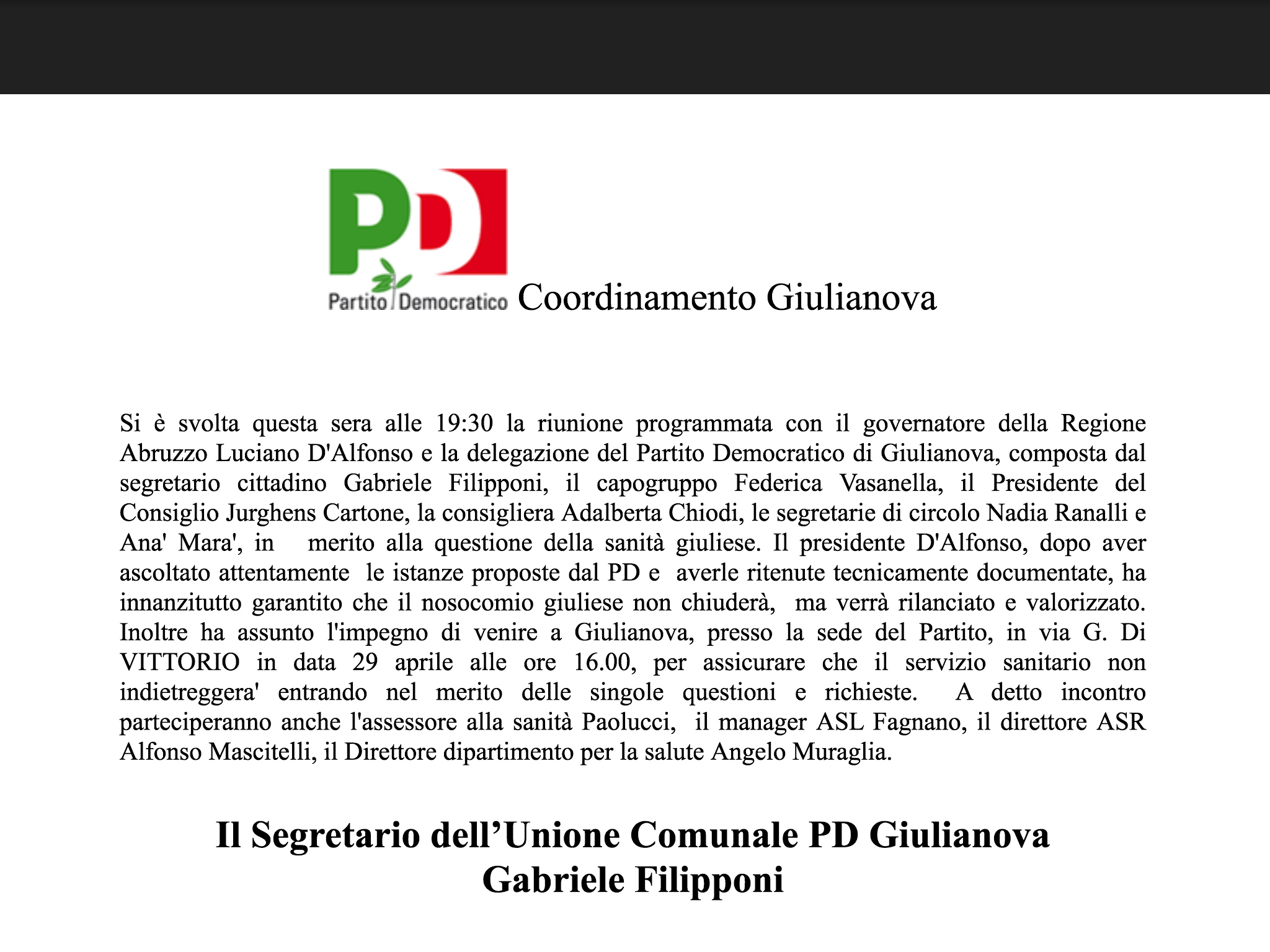 Incontro a Pescara con D’Alfonso