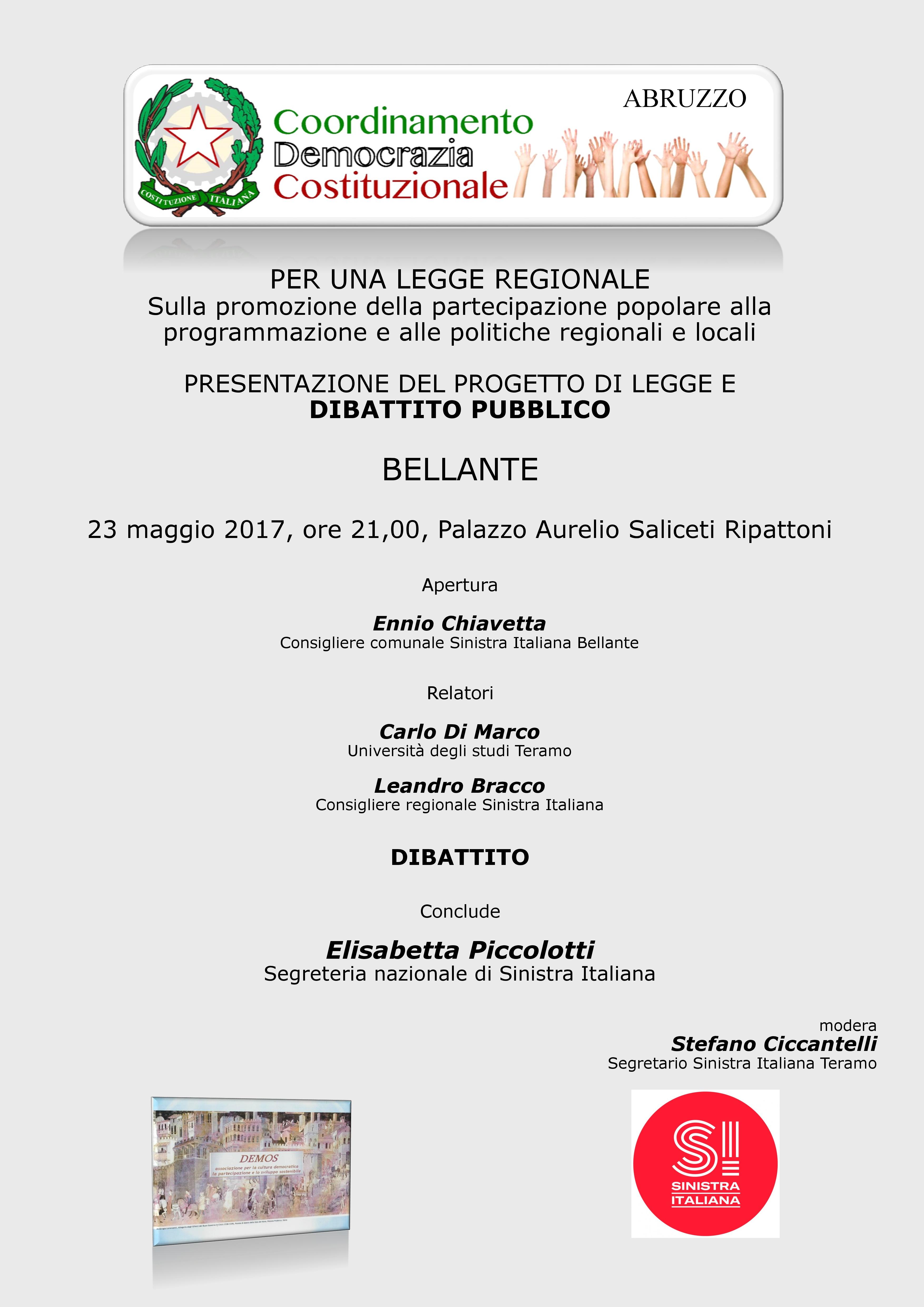 Martedì 23 Maggio a Bellante dibattito pubblico sulla proposta di legge regionale per la democrazia partecipativa e deliberativa
