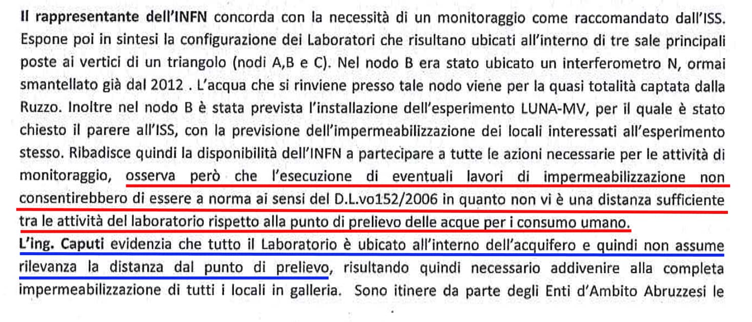 Gran Sasso, clamorosa ammissione dell’INFN “siamo fuori norma” rispetto alle captazioni dell’acqua potabile.