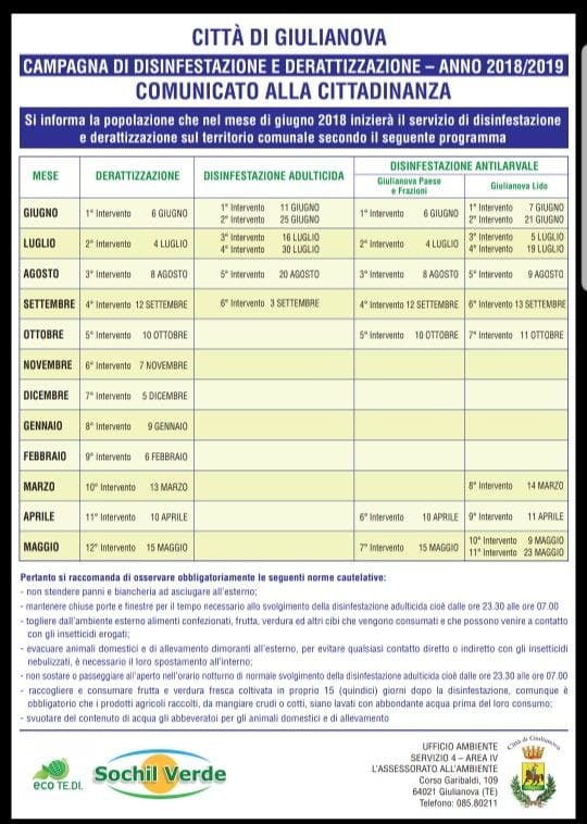 Disinfestazione adulticida ed antilarvale. Prossimi interventi il 21 e il 25 giugno.